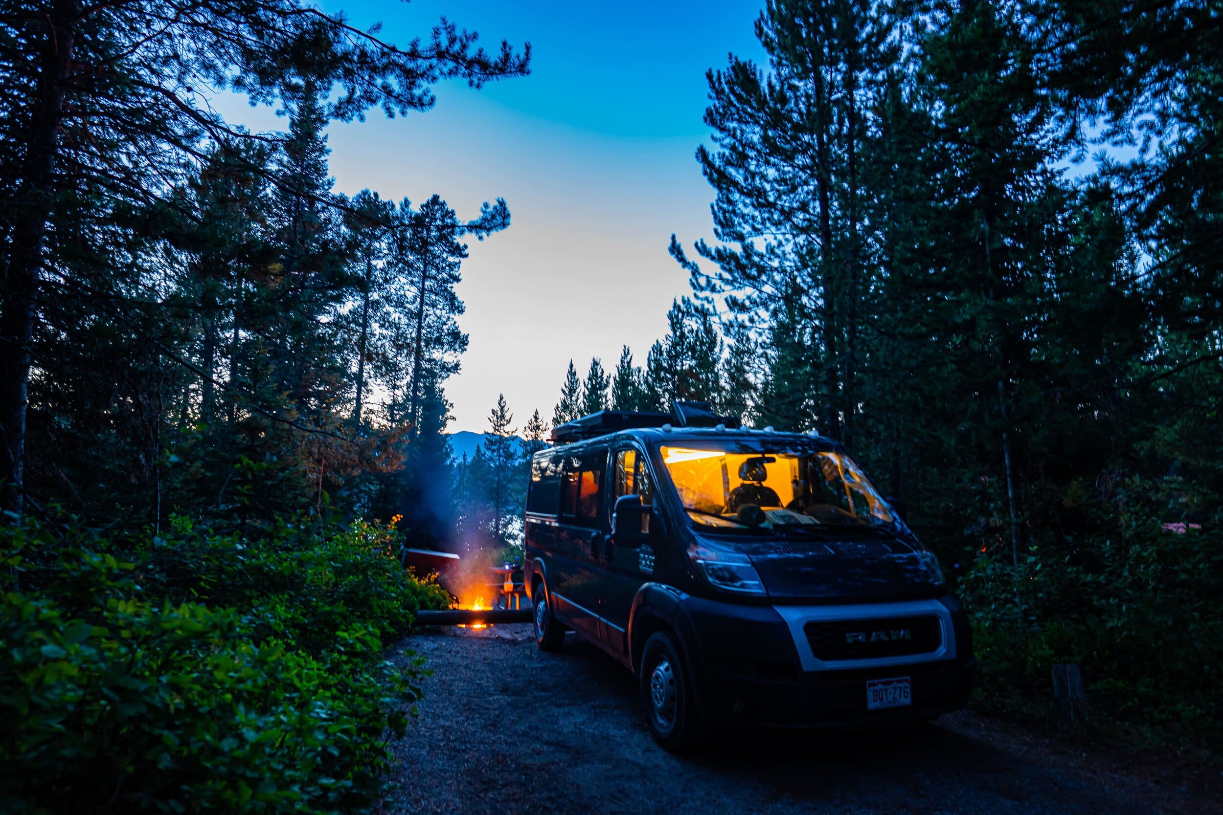Campervan Parked amongst trees