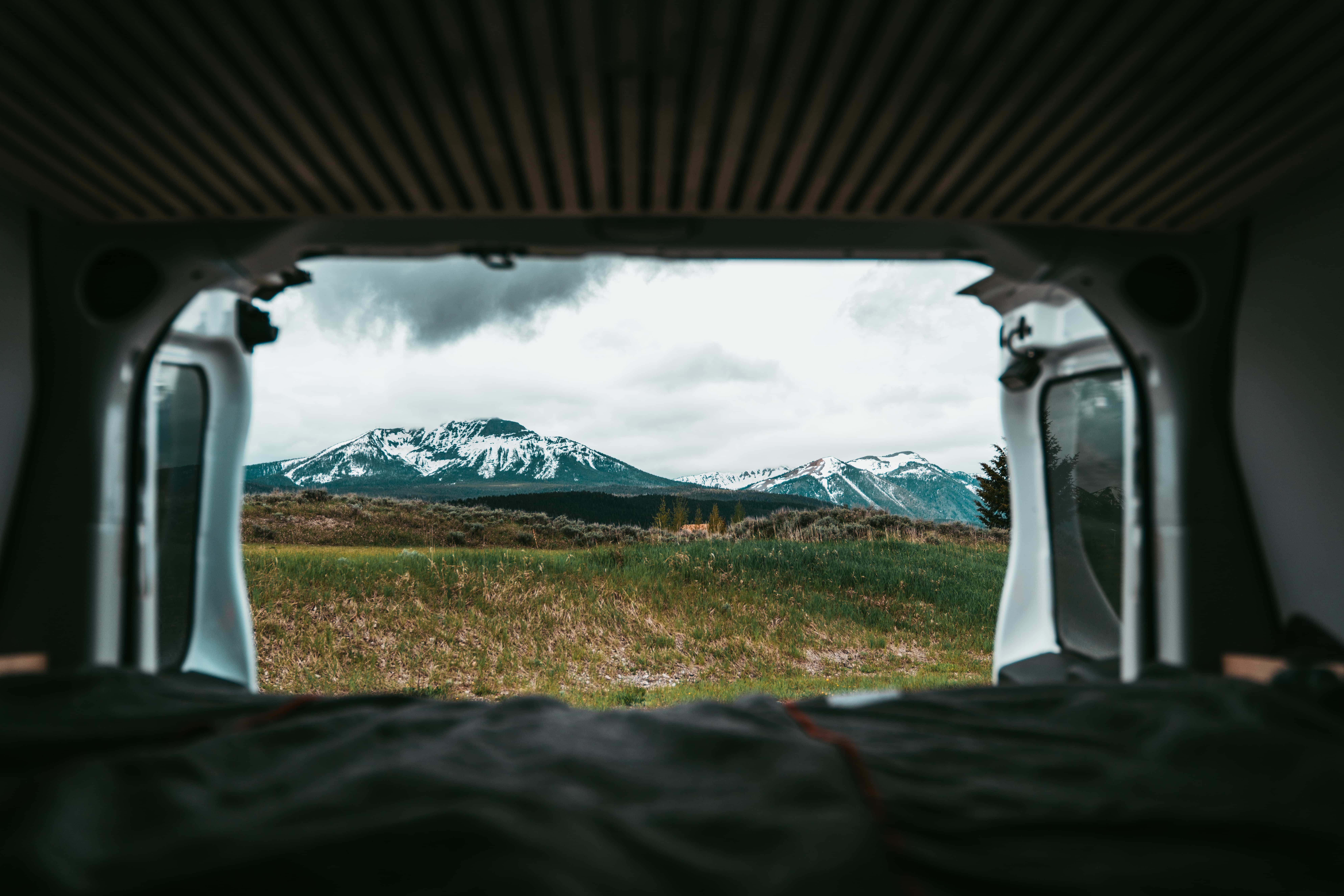 Outdoor view out of van rental for camping