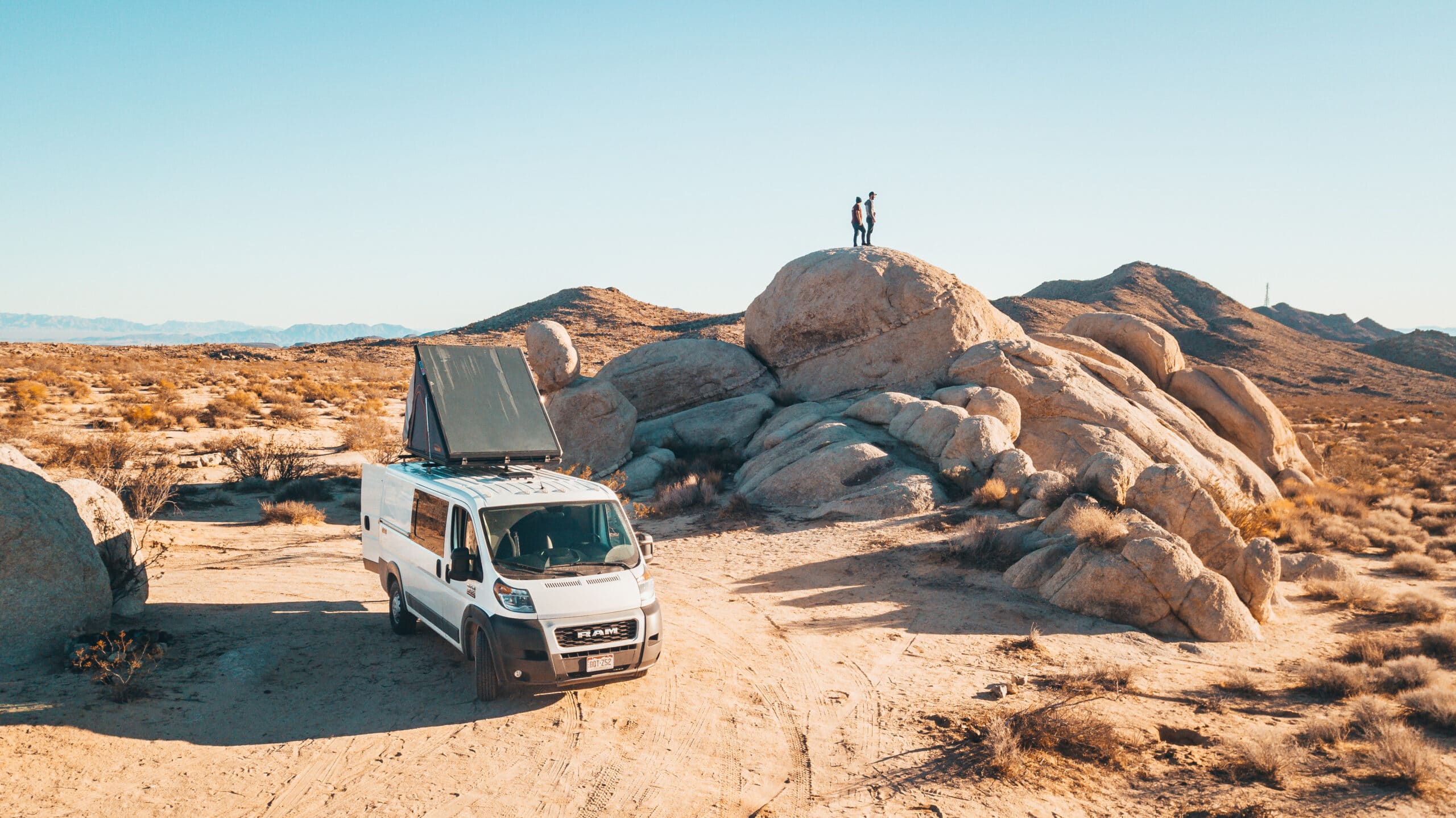 Campervan parked in the desert